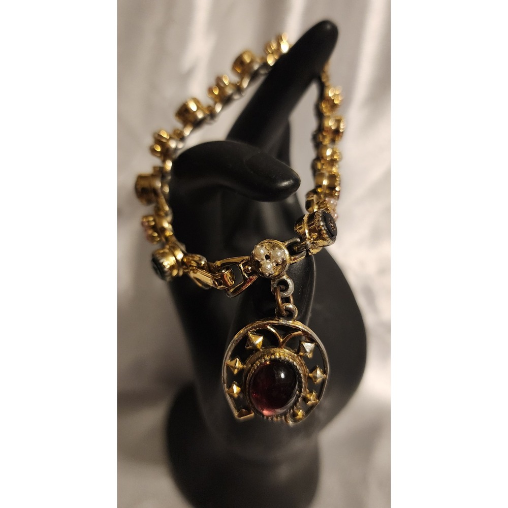 VTG Art Pepper  Gold Tone Horseshoe Charm Bracelet Faux Pearl Cabochon READ - Picture 10 of 11